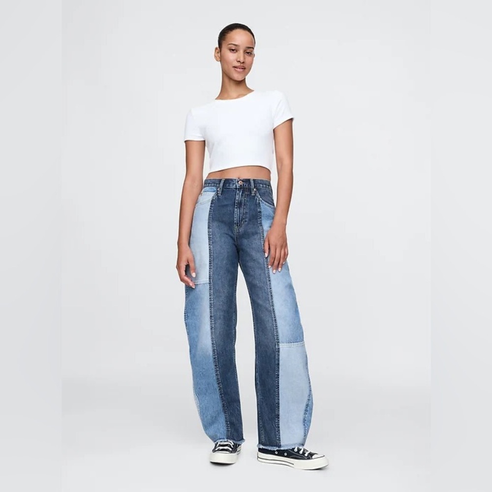 GAP High Rise Patchwork Barrel Jeans